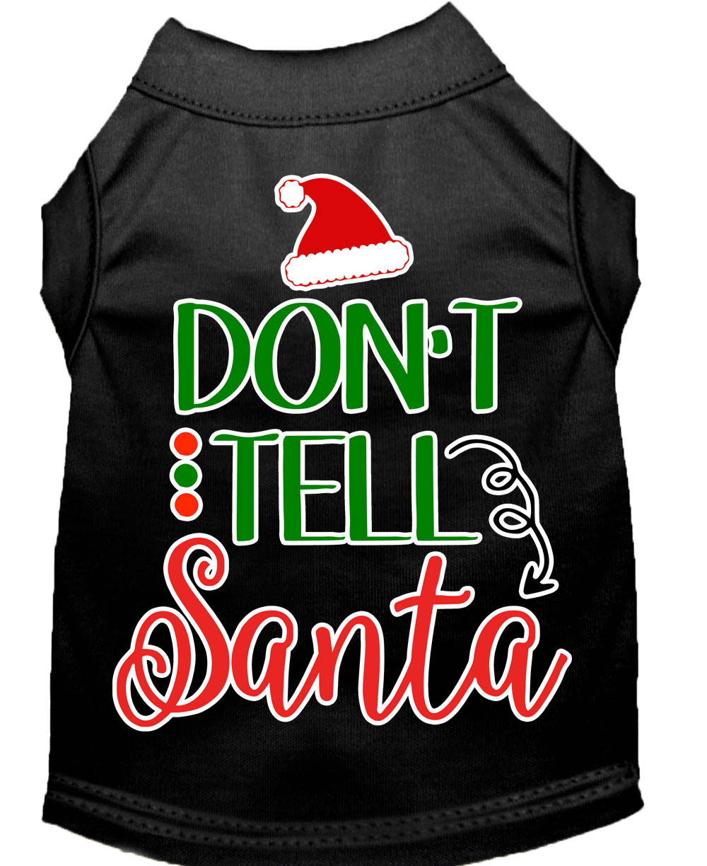 Don't Tell Santa Screen Print Dog Shirt Black Lg